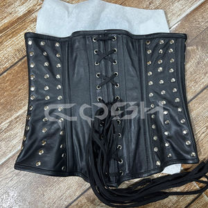 คอร์เซ็ทหนังสีดำเสริมโครงเหล็กแบบรัดใต้อกสำหรับฮาโลวีน ดีไซน์ประดับหมุดทั่วตัว - Product Image 4