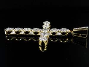 Jesus <b>Cross</b> Fully Iced Out Hip Hop <b>Pendant</b> in Round Cut Moissanite VVs Clarity Diamonds In 925 Sterling <b>Silver</b> - Product Image 5