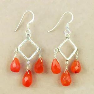 Women's 925 Silver Drop Earrings with Red Carnelian 18K <b>Gold</b> Plated Freshwater Pearl for Weddings - Product Image 2