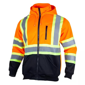 Sudadera con capucha de construcción con cremallera naranja Logotipo de algodón de poliéster reflectante de alta visibilidad Seguridad vial - Product Image 1