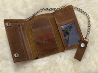 Dompet Kulit Asli Ramah Lingkungan Warna Cokelat Muda Unisex dengan Kancing, Pola Lanskap Timbul, Kapasitas Besar, Tipis, Tempat Kartu Kustom