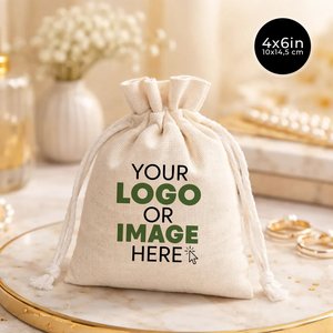 Custom Printed 4 oz Cotton <b>Drawstring</b> <b>Pouch</b> 4 6 (10 14.5 Cm) Natural Color Embroidered Logo for Watches Crafts Dust Storage - Product Image 1