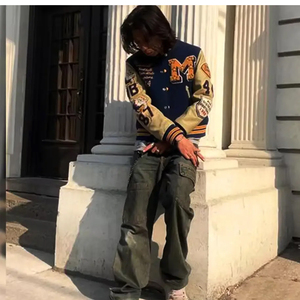 Chaquetas universitarias vintage, ropa deportiva blanca personalizada para hombre, chaqueta unisex con estampado de botones y logotipo, chaqueta bordada con letras al por mayor - Product Image 4