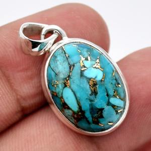 Pendentif Solitaire Fait Main pour Femme en Cuivre et Turquoise, Plaqué Or Argent Sterling 925, Bijou Tendance pour Anniversaire - Product Image 3