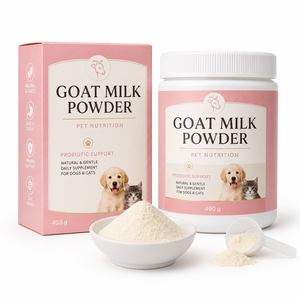 Poudre <span class=keywords><strong>de</strong></span> <span class=keywords><strong>lait</strong></span> <span class=keywords><strong>de</strong></span> chèvre OEM pour chiens et chats, riche en calcium, probiotiques et FOS, complément nutritionnel pour le sevrage des chatons et des chiots, vente en gros - Product Image 1