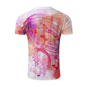 เสื้อยืดพิมพ์ลายโน้ตดนตรีแขนสั้นผู้ชายสีสันสดใสดีไซน์แฟชั่นลำลอง - Product Image 4