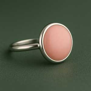 Lujo elegante 8mm redondo Rosa Coral piedra preciosa bisel ajuste 92,5 anillo de plata banda fina todos los tamaños perfecto para mujeres - Product Image 5