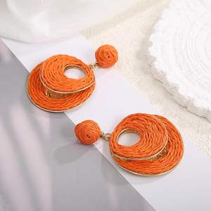 Pendientes de Aro de Mimbre de Paja Hechos a Mano para Mujer, Joyería Colgante Bohemia Ligera, Moda para Fiesta, Verano, Playa, Vacaciones, Diseño de Envoltura DE LA Paz - Product Image 6