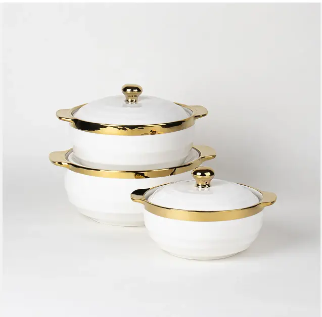 SS07 China Chaozhou fábrica vende cerâmica sopa tureen ouro aro criativo parafuso segmento design panelas porcelana sopa & estoque potes