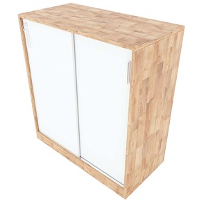 2-Tier <b>Sliding</b> <b>Door</b> Filing Cabinet 80x40x87cm Modern Minimalist Rubber Wood Lockable Adjustable for Office Workshop-THS68025 - Product Image 2