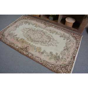 3,9x6,4 ft Turkish Rug, Vintage Area Rug, <b>Brown</b> Floral <b>Wool</b> Rug - Product Image 4