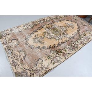 Vintage Area Rug 4.7x8.5 ft (144x260 cm), <b>Brown</b> Polka dot Turkish Rug - Product Image 2