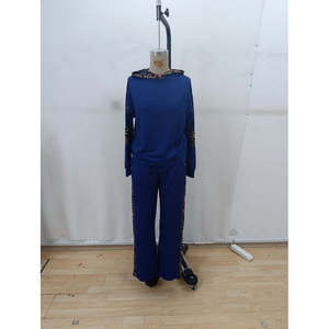 Conjunto de chándal de viscosa de dos hilos con detalle de leopardo y manga larga para mujer, 30245 - Azul - Product Image 4