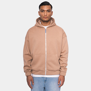 Sweat à capuche zippé unisexe de luxe surdimensionné 380 g/m² en molleton bouclette épais, personnalisable avec logo, streetwear hiver pour homme grande taille - Product Image 1