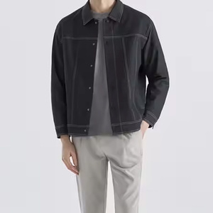 Veste en jean 100% coton de haute qualité pour hommes saison d'hiver style formel avec col rabattu et boutons recouverts tissu en toile - Product Image 3