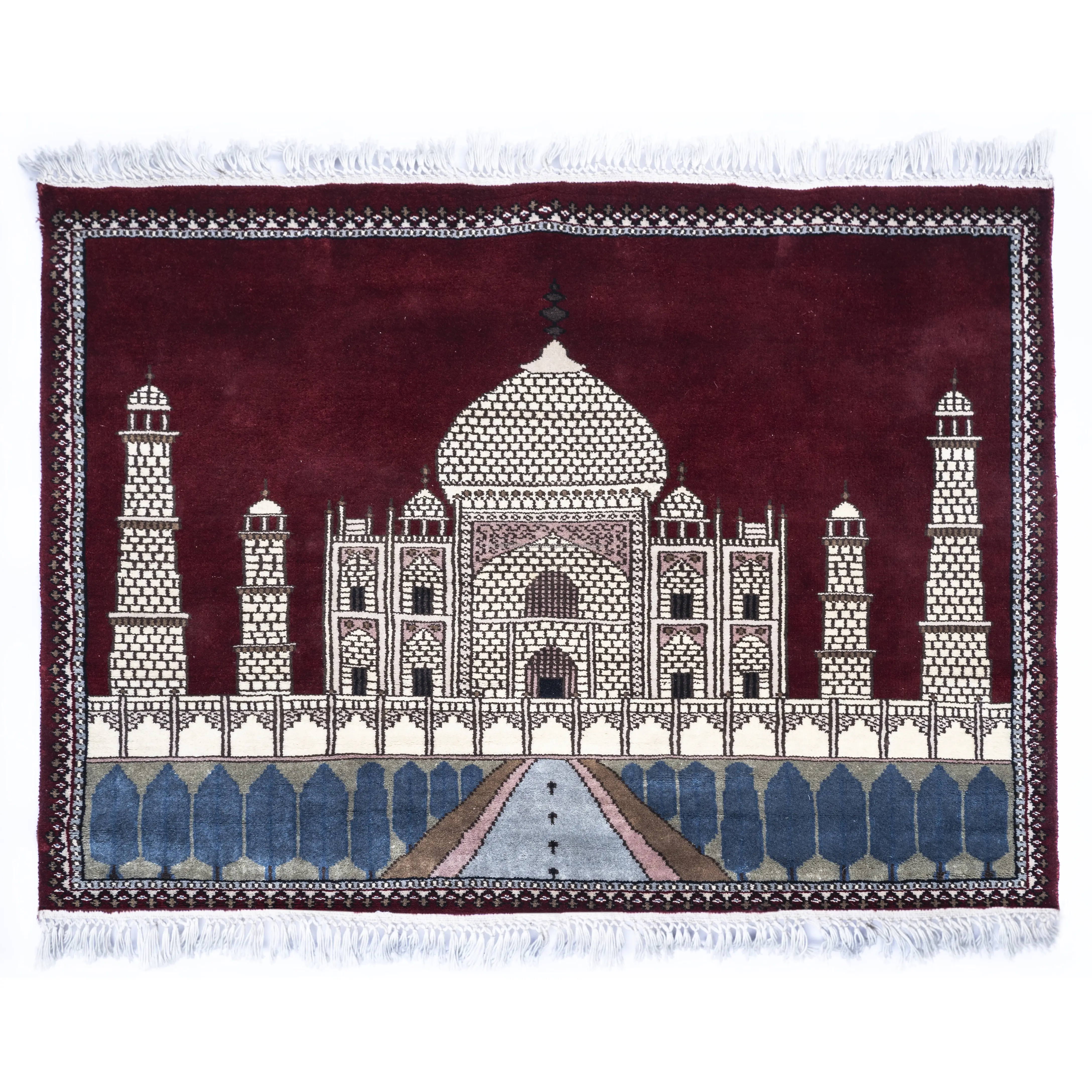 עיצוב חדש הנמכר ביותר בעבודת יד בצבע אדום יפה עיצוב טאג' מאהל שטיח צמר שטיח מסורתי ישן מהודו רקום
