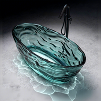Baignoire autoportante ovale en résine transparente colorée, motif vague de pierre, style minimaliste moderne, luxe léger, pour