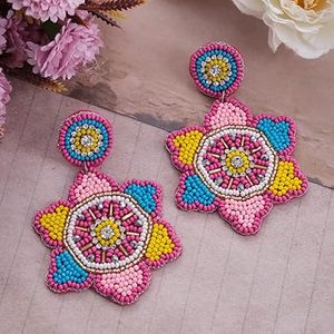 Boucles d'oreilles en perles de rocaille faites à la main pour femmes bijoux de mode indiens design brodé multicolore par msr outre-mer - Product Image 3