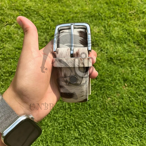 Cinturón de Cuero Genuino con Pelo de Vaca para Hombre |   Hebilla de Aleación Estilo Occidental Hecha a Mano, Resistente, Ecológica, con Estampado Animal, 3.5CM - Product Image 3