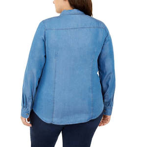 เสื้อเชิ้ตชัมเบรย์ไซส์ XX-Large สีน้ำเงินเดนิม ผ้าไหมถัก สีพื้น เรียบง่าย สำหรับสุภาพสตรีทำงาน เสื้อผ้าฤดูใบไม้ร่วง แบรนด์ Charter Club - Product Image 2