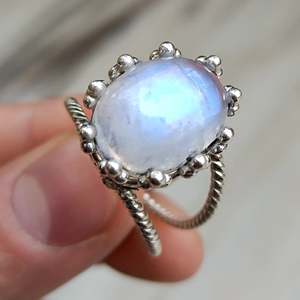 925 Sterling Silver Rainbow Moonstone <b>Statement</b> <b>Ring</b> Handmade Boho June Birthstone Jewelry 18K Perfect Gift for Her Birthday - Product Image 2