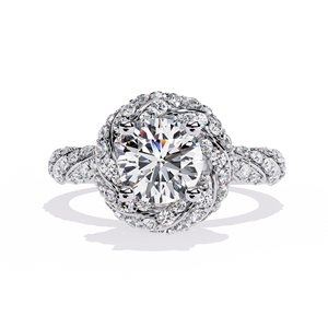 Bague de fiançailles en or 14 carats avec halo de diamants de laboratoire de 0,80 carat, taille brillant, style vintage, bande torsadée, certifiée IGI, sur mesure pour mariage - Product Image 2