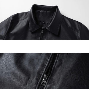 Veste d'hiver de luxe décontractée noire en cuir véritable souple et léger imperméable pour homme avec fermeture éclair et logo frontal style streetwear - Product Image 4