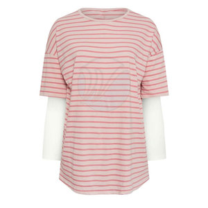 Camiseta de algodón personalizable de doble capa para mujer OEM, ropa informal transpirable de alta calidad para el verano, último estilo, patrón sólido - Product Image 1