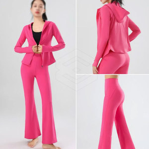 Chándal de lana tecnológica para mujer 2024, cuello levantado de poliéster/algodón, cremallera de dos piezas con pantalón acampanado, estilo informal sólido para invierno - Product Image 1
