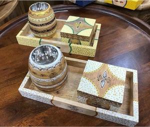 Nouveau produit moyen-orient moderne en bois et résine Bakhoor brûleur ensemble boîte avec plateau Medkhan porte-encens - Product Image 2