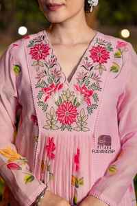 Ukuran besar wanita etnik India Mull chanderi sikat dicat kurta berat yoke renda renda renda bekerja lapisan dalam <span class=keywords><strong>M</strong></span> untuk 2XL anak perempuan - Product Image 2