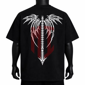 Men's Black <b>Gothic</b> Style <b>T</b>-<b>Shirt</b> Solid Pattern Screen Printed O-Neck Short Sleeve Loose Fit Washed Breathable Cotton Jersey Tee - Product Image 3