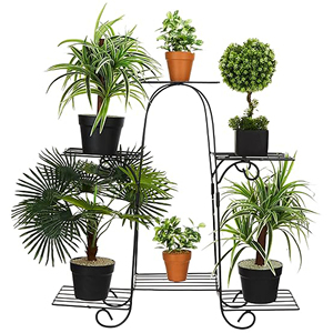 Support de pot de fleurs en métal à plusieurs niveaux (noir, pour 6 jardinières) | Support de pot en métal pour plusieurs plantes | Intérieur/Extérieur - Product Image 1