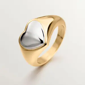 New Trendy Combined Seal Type Valentine's Ring Women's 18K Gold Plated Silver Heart Signet Rings