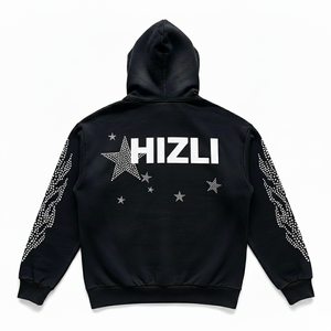 Sweat à capuche zippé vintage personnalisé avec strass, 100% coton, molleton lourd, surdimensionné, décontracté, streetwear pour homme - Product Image 2