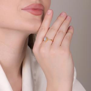 La mayoría de las ventas de joyería fina Rainbow Moonstone Marquise 18K chapado en oro anillo para niñas colección de ropa de fiesta de boda - Product Image 6