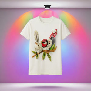 100% algodón pájaro y Palmera diseño algodón blanco camiseta de lujo con cuentas artesanal moda Boutique moda lujo ropa Casual - Product Image 3