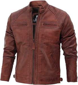 Veste de moto en cuir matelassé à col montant pour hommes avec design élégant, style de rue pour un usage quotidien - Product Image 2