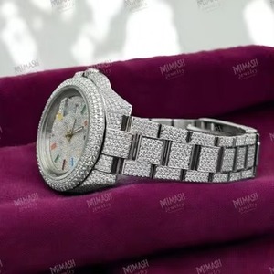 นาฬิกาสีเงินสุดเท่พร้อมเครื่องหมายบอกชั่วโมงสีรุ้งหน้าปัดและกรอบนาฬิกาสุดหรูสำหรับทุกเพศเครื่องประดับแฟชั่นฮิปฮอป - Product Image 3