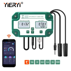 Medidor de ph inteligente tuya 6 em 1, detector de qualidade da água on-line, multifuncional com função de logger de dados para hidroponia