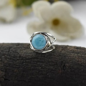 Anillo de Plata de Ley 925 con Larimar Azul Natural Único, Engaste de Bisel Vintage, Joyería Hecha a Mano, Certificado por Terceros, Regalo - Product Image 2