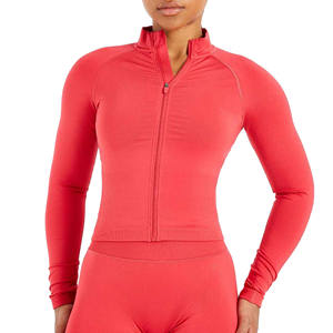 Veste d'entraînement coupe-vent coupe-vent pour femme fermeture éclair complète avec col montant Logo personnalisé Yoga Gym Active Wear traitement tricoté - Product Image 5