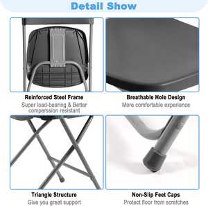 Silla Plegable Moderna de Resina Blanca con Estructura de Acero Inoxidable, Asiento Resistente para Exteriores, Eventos, Escuela, Campamento y Picnic - Product Image 2