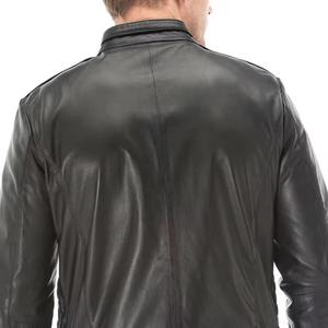 Chaqueta de cuero genuino de alta calidad para hombre, Otoño, cuello redondo, cierre de cremallera, venta al por mayor, tela de lona OEM - Product Image 6
