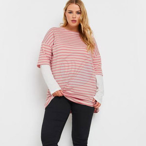 Camiseta de algodón personalizable de doble capa para mujer OEM, ropa informal transpirable de alta calidad para el verano, último estilo, patrón sólido - Product Image 2