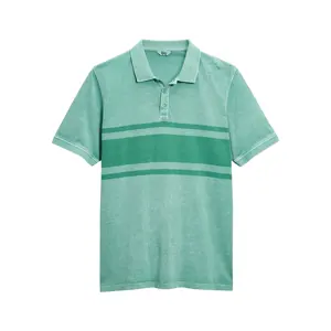 Stijlvolle Regelmatige Fit Geribbelde Kraag Custom Gedrukt Streep Superb Katoen Zuur Wassen Polo Shirt Voor Heren Kleding In Groene Kleur polo