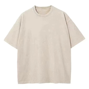 Camiseta Básica Unisex de Verano, 120/180g, de Algodón Peinado, Lavada, Color Sólido, Antiencogimiento, Estilo Vintage Desteñido, Manga Corta Extra Grande para Hombre y Mujer - Product Image 1