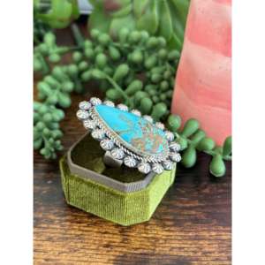 Jeff James Royston <b>Turquoise</b> Sterling Silver Adjustable Boho Statement <b>Ring</b> - Product Image 3