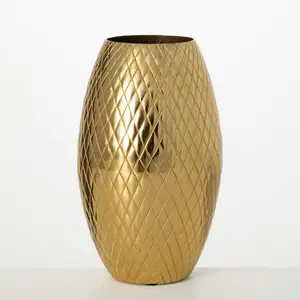 厂家直销最新设计家居装饰优质桌面金属金色钻石图案家居花瓶