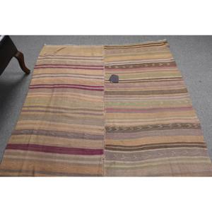 Tapis Kilim, tapis turc de 4,3 x 10,6 pieds, tapis rayé brun en laine - Product Image 4
